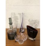 Decorative glass ware, A collection of decorative glass items to include , Dartington water Jug,