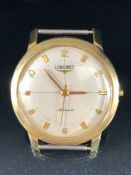 14ct Gold Automatic Gold watch by LONGINES with silver dial alternate baton and roman numeral