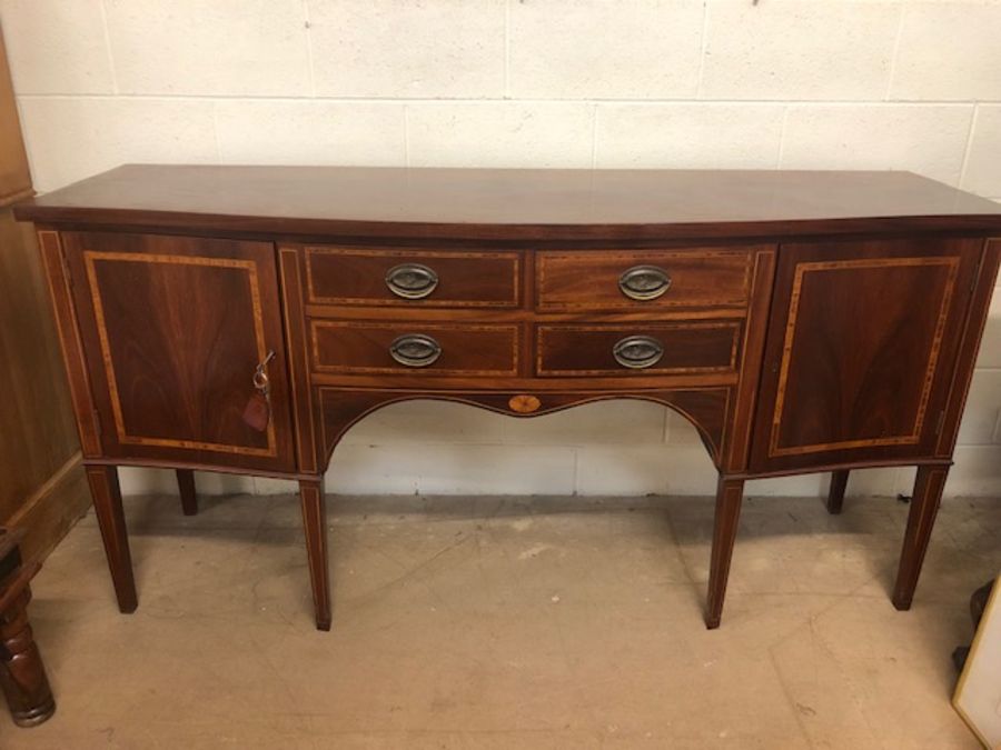 Reproduction Edwardian style four drawer, two cupboard sideboard, approx 184cm x 58cm x 92cm