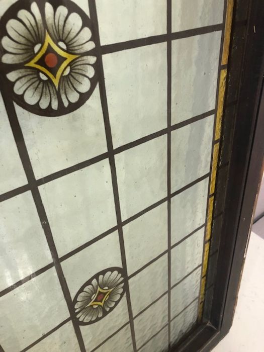 Two panel church window, frosted, with floral emblems, Saxon style, approx 111cm x 102cm - Image 9 of 9