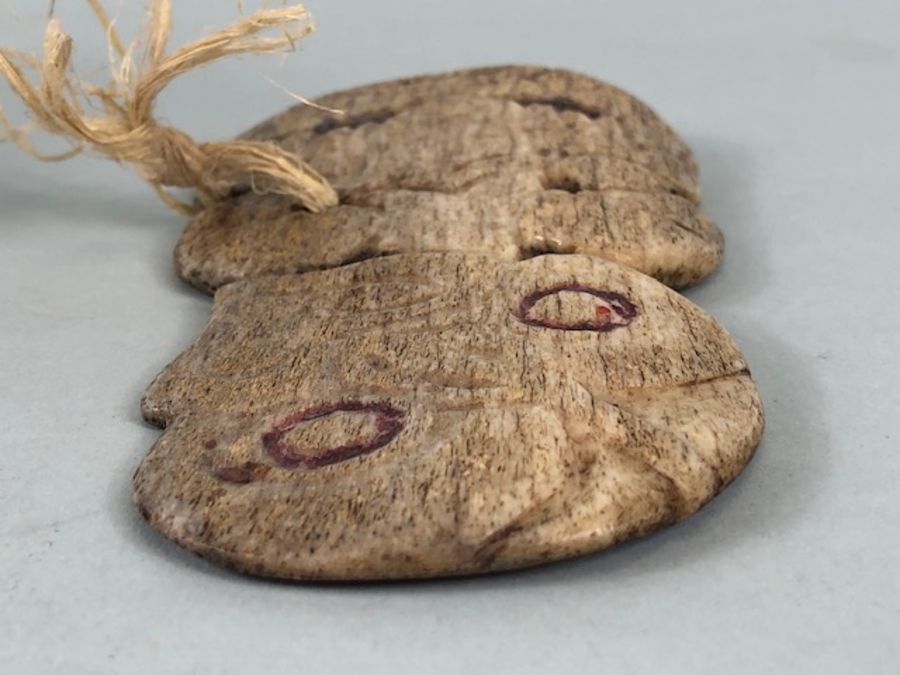 Tribal Art Interest, large Māori carved Whale bone Hei-tiki, of an early form, red inlaid eyes, - Image 12 of 18