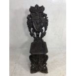 Antique Gothic Chair, Dark Wood hall chair in the gothic revival style, heavily carved with lions