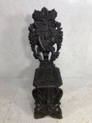 Antique Gothic Chair, Dark Wood hall chair in the gothic revival style, heavily carved with lions