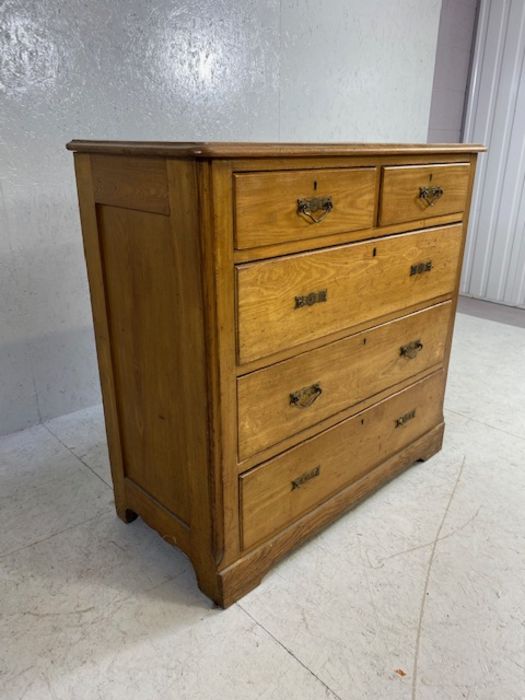 Satinwood chest of five drawers (A/F), approx 102cm x 48cm x 99cm tall - Image 2 of 6