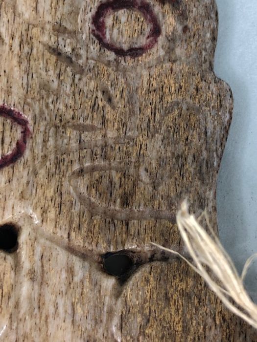 Tribal Art Interest, large Māori carved Whale bone Hei-tiki, of an early form, red inlaid eyes, - Image 6 of 18