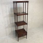 What-not, four tiers raised on turned supports and castors, with small drawer below, approx 46cm x