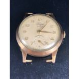 9ct Gold watch by maker TROJAN 15 jewels with subsidiary dial winds and runs approx 18.6g