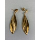 Drop earrings, a pair of 9ct gold earrings, elegant marquise design approximately 2.8g