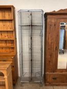 Decorators / interiors interest, Vintage galvanised wire mesh Gym locker, 2 sections with hanging