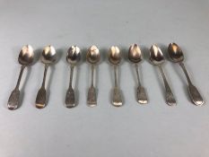 collection of eight various engraved Hallmarked silver teaspoons to include Victorian and Georgian