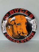 Enamel convex sign 'DR BULL'S COUGH SYRUP' approx 30cm in diameter