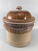 Large salt-glazed bread crock, approx 36cm in height x 29cm wide