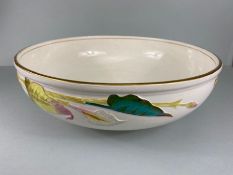 Large decorative bowl, a large davenport bowl with Lily design and gilded rim, approximately 38cm