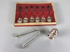 Silver interest, set of six 1950s silver hallmarked coffee bean spoons, silver hallmarked sugar