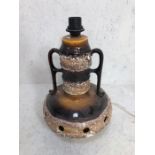 Retro lamp base, 1960s/70s brown lava glaze lamp base approximately 40cm high. A.F