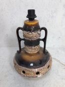 Retro lamp base, 1960s/70s brown lava glaze lamp base approximately 40cm high. A.F