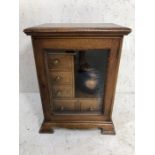Smokers Cabinet, late 19th century mahogany smokers cabinet, glass door front, 5 internal draws with