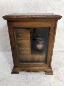 Smokers Cabinet, late 19th century mahogany smokers cabinet, glass door front, 5 internal draws with