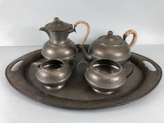 Arts & crafts pewter, A "Unity" ware English pewter tea service in the Arts & crafts style,