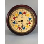 RAF operations room style clock, circular, wooden stained, with fusee movement, bearing RAF
