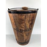Wooden champagne bucket marked 'Bollinger',approx 40cm in height