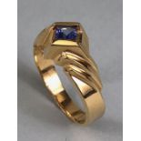 14k yellow gold ring set with a square cut Tanzanite stone size 'N'