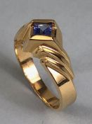 14k yellow gold ring set with a square cut Tanzanite stone size 'N'