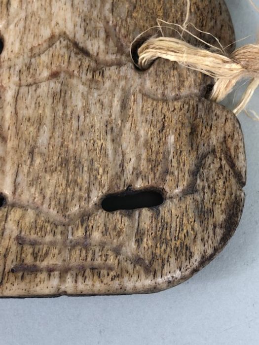 Tribal Art Interest, large Māori carved Whale bone Hei-tiki, of an early form, red inlaid eyes, - Image 9 of 18