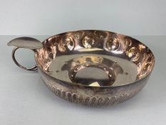 Vintage wine interest , Large silver plated French wine Tastevin with raised decoration, used to