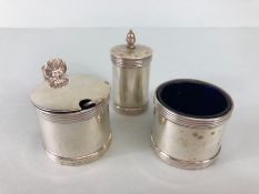 Silver Cruet set , English Silver cruet set comprising of a Salt dish with glass liner, Pepper pot