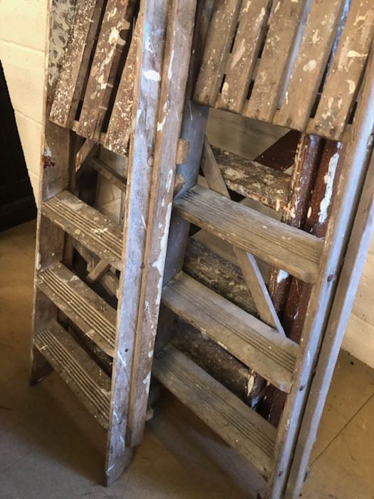 Four vintage wooden step ladders, useful for decorative or shop display, tallest approx 247cm, the - Image 2 of 5