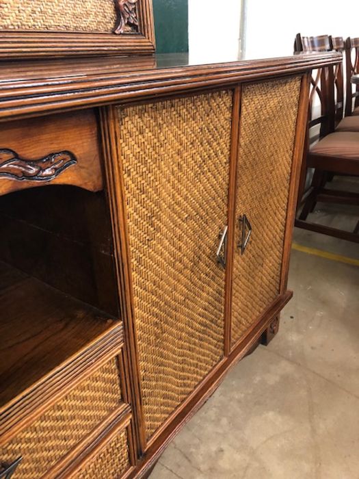 Large modern sideboard with woven rattan detailing two cupboards and drawers under and accompanied - Image 7 of 9
