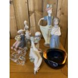 Collection of ceramics and glass to include Lladro, Nao and a VILLEROY & BOCH glass cat
