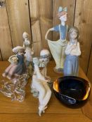 Collection of ceramics and glass to include Lladro, Nao and a VILLEROY & BOCH glass cat