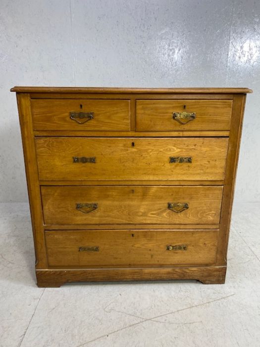 Satinwood chest of five drawers (A/F), approx 102cm x 48cm x 99cm tall