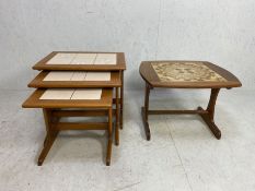 Collection of Mid Century tables: a nest of three and a single tiled-top (4)