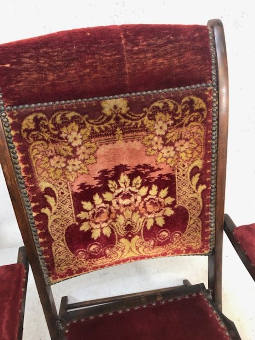 Folding wooden framed and red upholstered Bishops' chair, understood to be from the Bishop of Exeter - Image 2 of 6