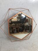 Large contemporary copper-effect hexagonal, bevel edged mirror, approx 107cm in height x 102cm
