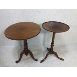 Two wine tables on turned pedestal turned bases A/F