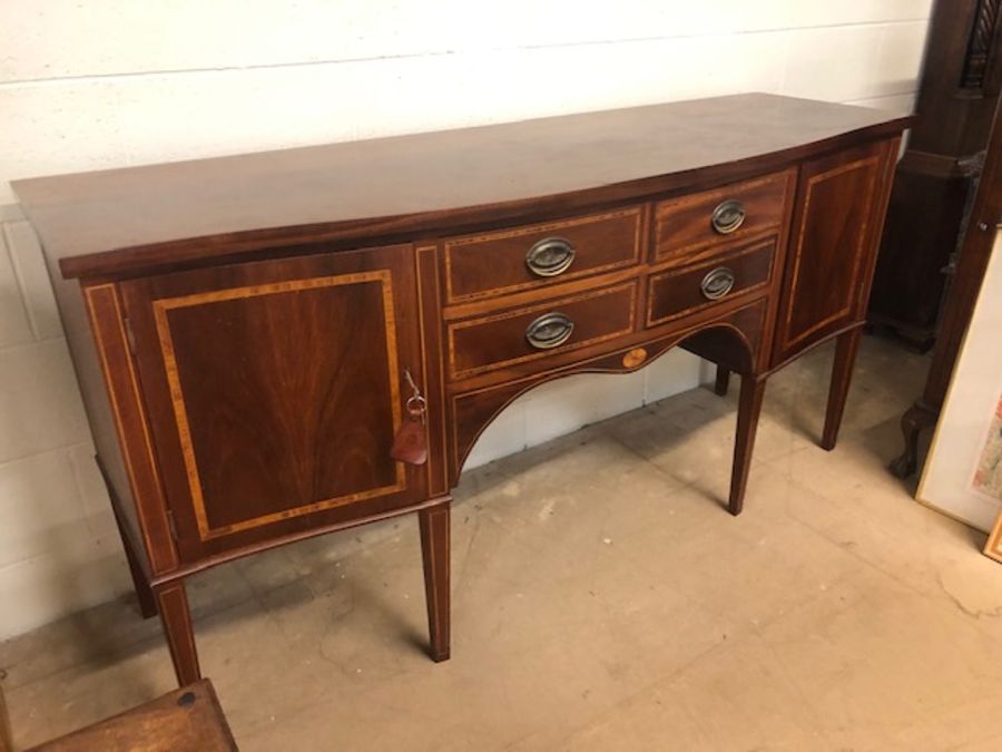 Reproduction Edwardian style four drawer, two cupboard sideboard, approx 184cm x 58cm x 92cm - Image 2 of 7
