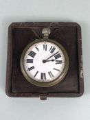 Over sized Brass Pocket watch with white dial and Roman Numerals winds and runs approx 67mm in