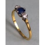 18ct Gold three stone Diamond and Sapphire ring size 'S'