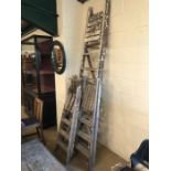 Four vintage wooden step ladders, useful for decorative or shop display, tallest approx 247cm, the
