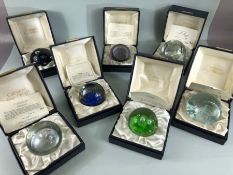 Collection of seven boxed limited edition Caithness glass paperweights: Plough, Osprey, Sea Orchard,