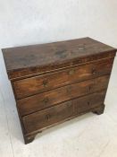 Antique chest of draws, chest of 3 draws, on bracket feet with brass tear drop draw pulls and key