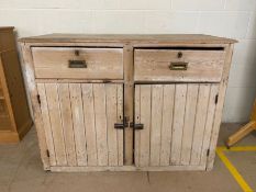 Antique pine kitchen cupboard with two drawers over and shelved cupboard under, approx 122cm x