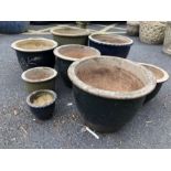 Collection of glazed garden pots