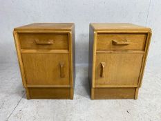 A pair of G Plan gold stamp bedside tables with drawer and cupboard under