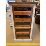 Decorator /shop interest, stand alone milliners or drapers style chest of draws, run of 5 teak glass