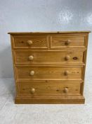 Pine chest of five drawers, approx 90cm x 43cm x 88cm tall